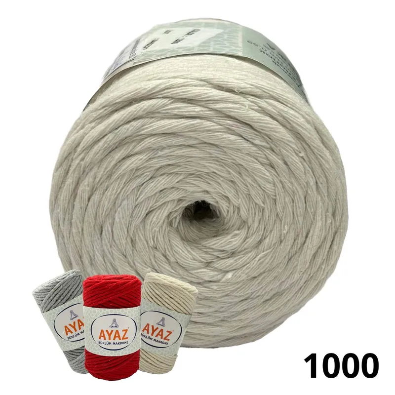 Bavlnená pletacia priadza Ayaz Büklüm Makrome 1000 - prírodná biela, 250 g