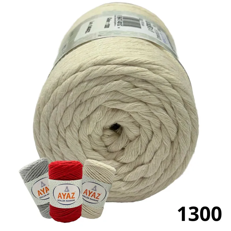 Bavlnená pletacia priadza Ayaz Büklüm Makrome 1300 - krémová, 250 g