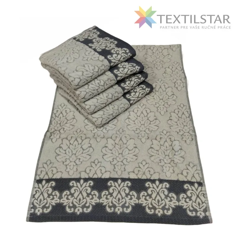 Uteráky, osušky, Bytový textil a dekorácie - Bavlnený uterák Super Soft Line 50x100 cm - šedá s ornamentom