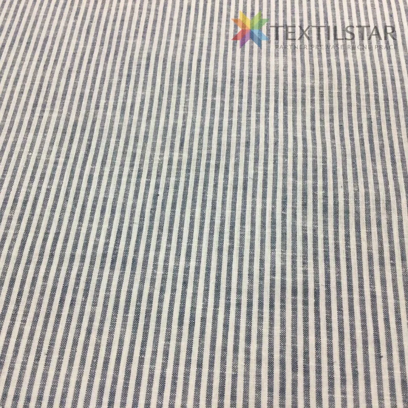 Ľanové látky, Látky metráž - Ľan + bavlna modro-biely prúžok 3mm