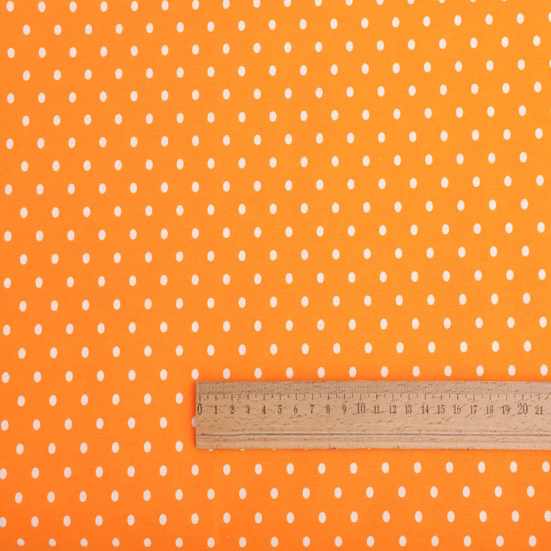 Veľkonočné látky, Látky, Bavlnené látky - Bavlnená látka Biele bodky 4mm na oranžovom podklade