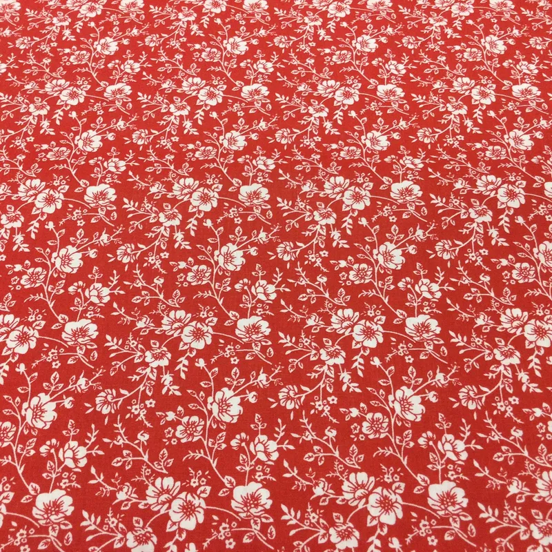 Bavlnené plátno, Látky - Bavlnená látka Biele kvety na červenom podklade