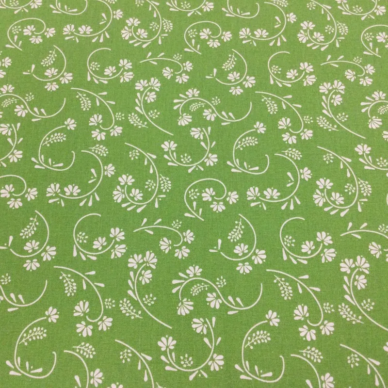 Bavlnené plátno, Látky, Veľkonočné látky - Bavlnená látka Biele kvety na stonke na zelenom podklade