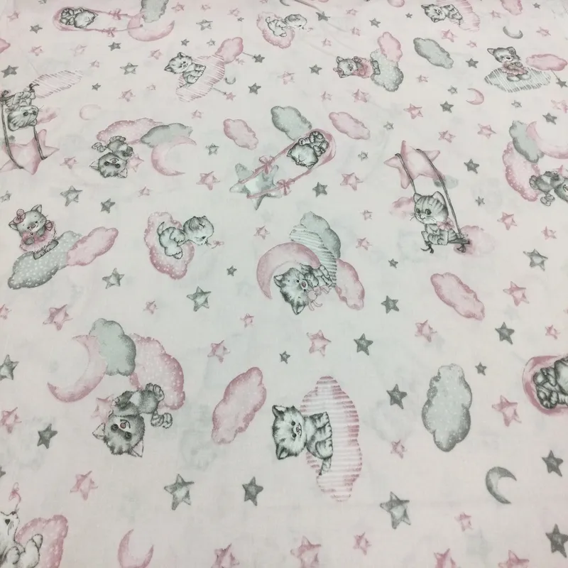 Detské, Látky, Bavlnené plátno - Bavlnená látka Mačky na oblakoch v ružovom