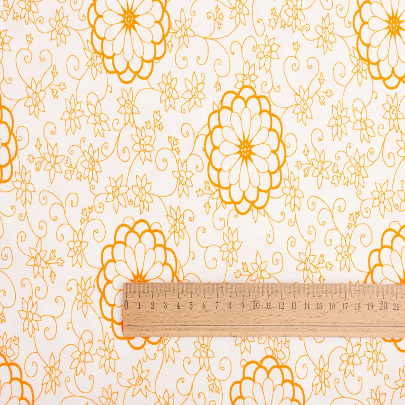 Bavlnené plátno, Látky, Veľkonočné látky - Bavlnená látka Veľké oranžové kvety na bielom podklade