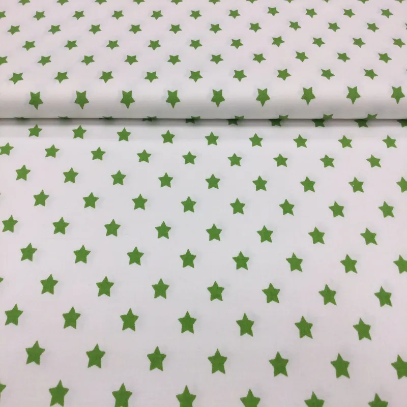 Bavlnená látka Zelené hviezdičky na bielom podklade