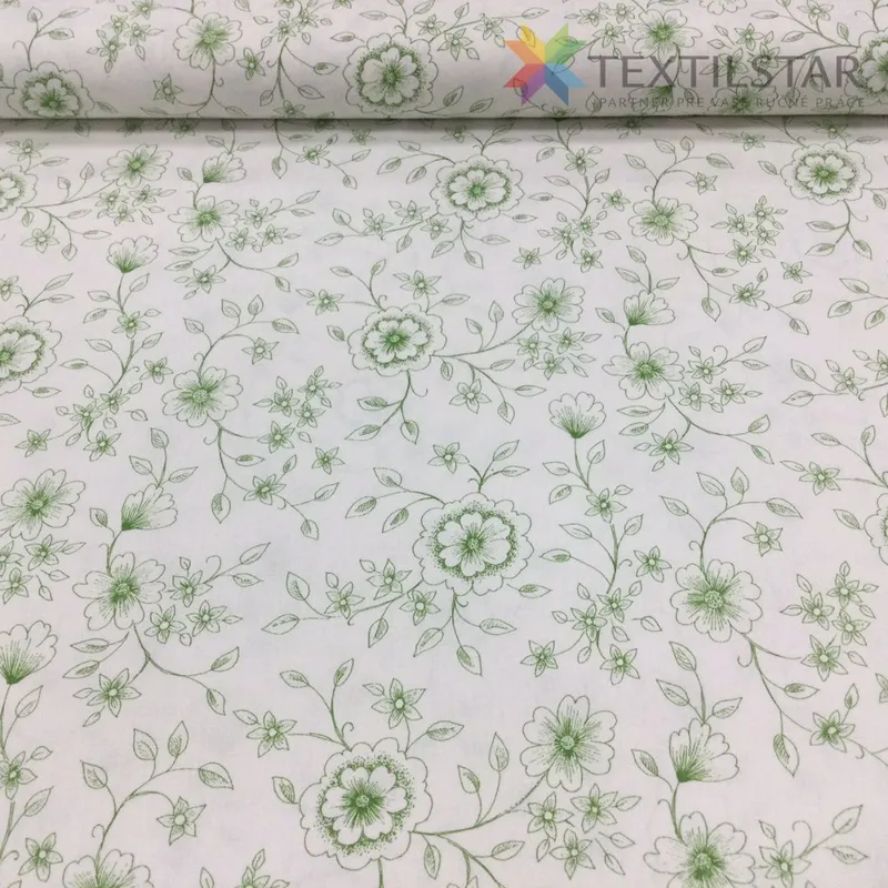 Bavlnené plátno, Látky, Veľkonočné látky - Bavlnená látka Zelené kvety na bielom podklade