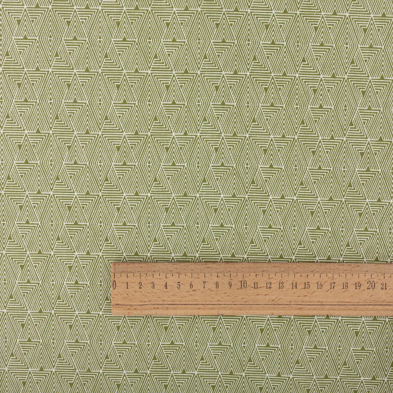 Bavlnené plátno, Látky - Bavlnená látka Zelenoolivové trojuholníky