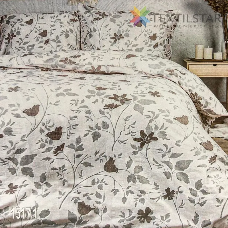 Bytový textil a dekorácie, Posteľné obliečky - Bavlnená obliečka saténová -kvety na krémovom podklade