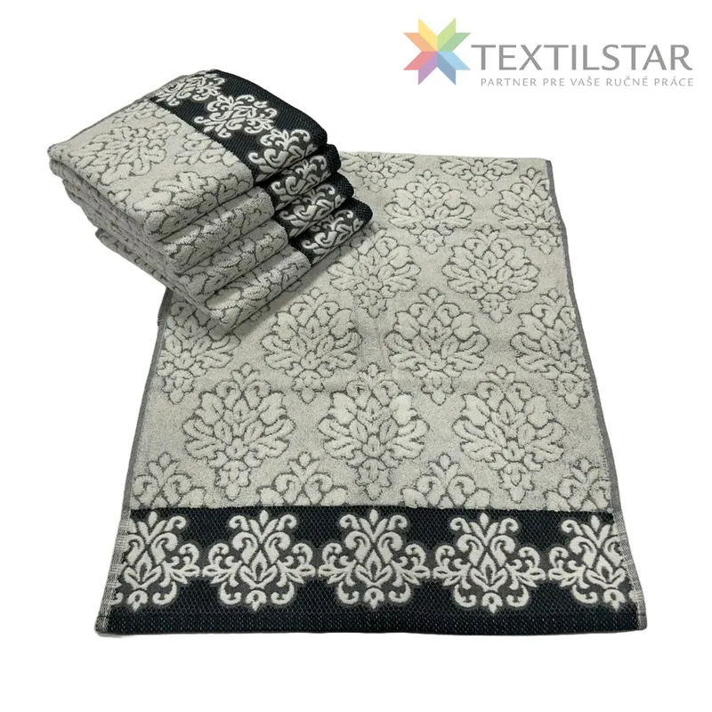 Uteráky, osušky, Bytový textil a dekorácie - Bavlnený uterák Super Soft Line 50x100 cm -čierna s ornamentom