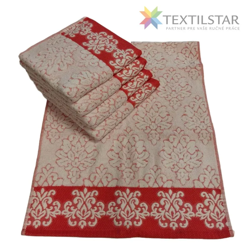 Uteráky, osušky, Bytový textil a dekorácie - Bavlnený uterák Super Soft Line 50x100 cm - červená s ornamentom