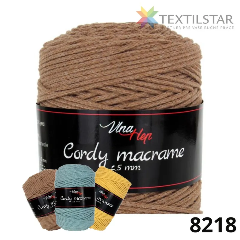 Priadze, Pletacie priadze, Cordy - Cordy 2,5mm - macrame 8218- hnedá