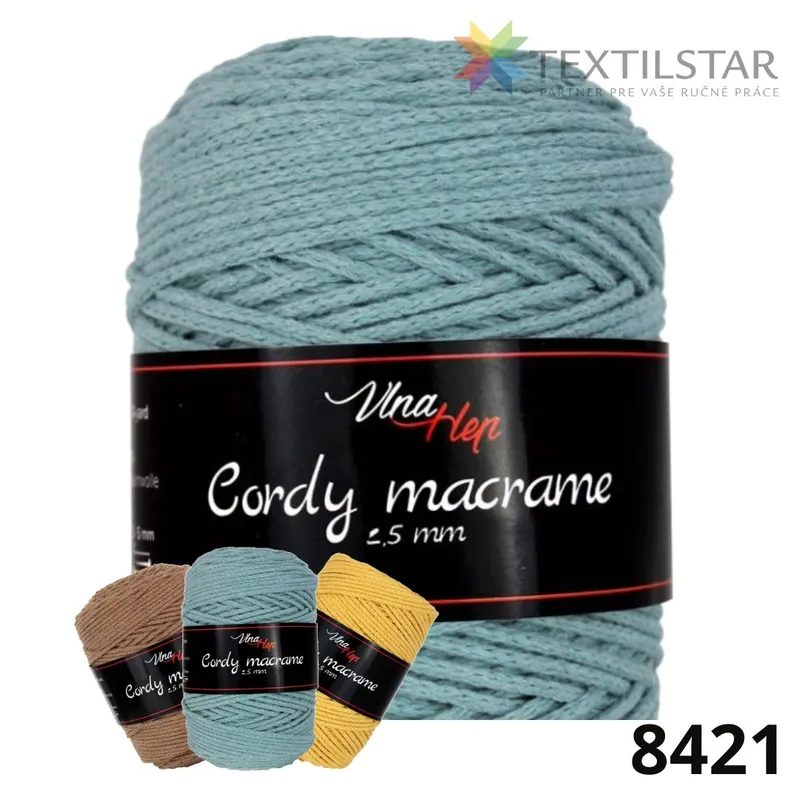 Cordy, Pletacie priadze, Priadze - Cordy 2,5mm - macrame 8421- zelená