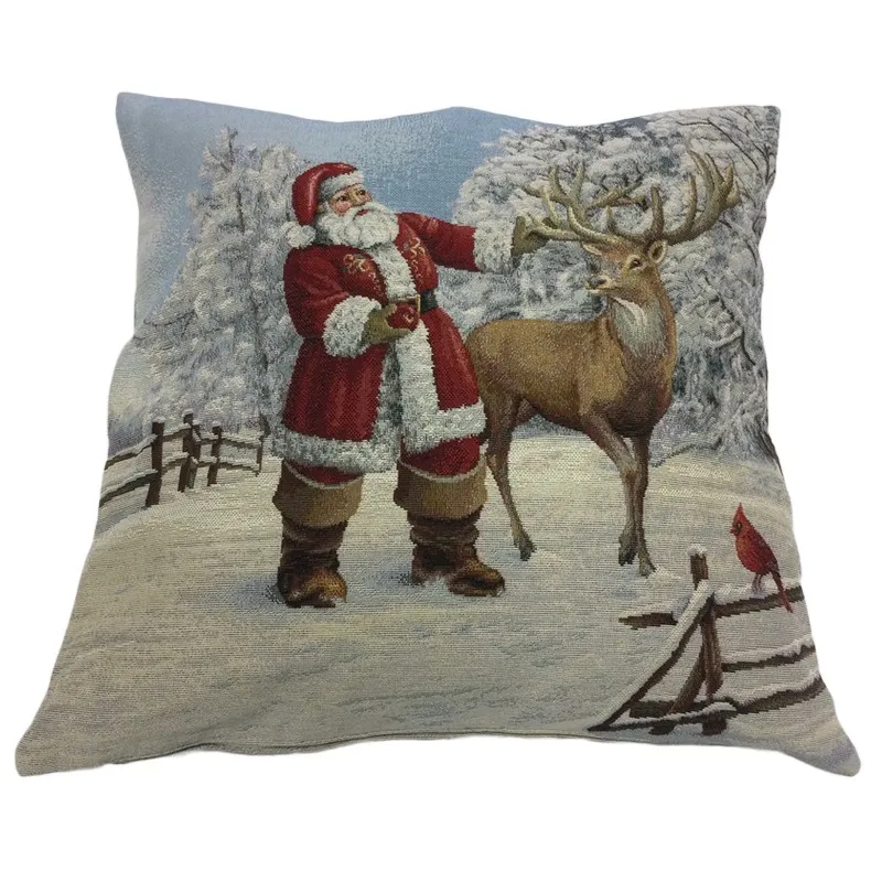 Obliečky vankúše, Dekoračné obliečky na vankúše, Bytový textil a dekorácie - Gobelínová dekoračná obliečka 42 x42 Santa a sob
