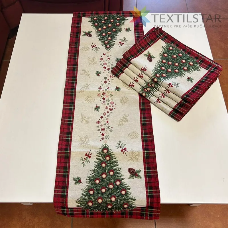 Bytový textil a dekorácie, Dekoračné obrusy, behúne, Vianočné obrusy - Gobelínová vianočná štóla na stôl 40x100 vianočný stromček - červená