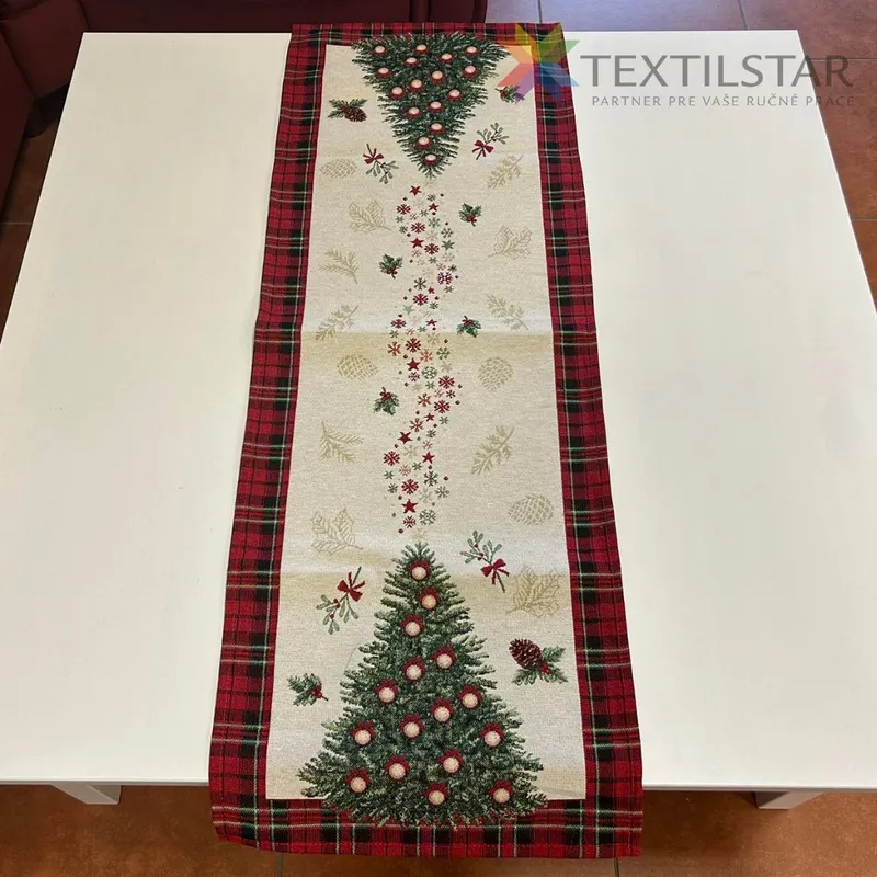 Gobelínová vianočná štóla na stôl 40x100 vianočný stromček - červená