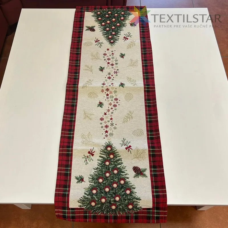 Obrusy na stoly, Vianočné obrusy, Dekoračné obrusy, behúne, Bytový textil a dekorácie - Gobelínová vianočná štóla na stôl 40x100 vianočný stromček - červená
