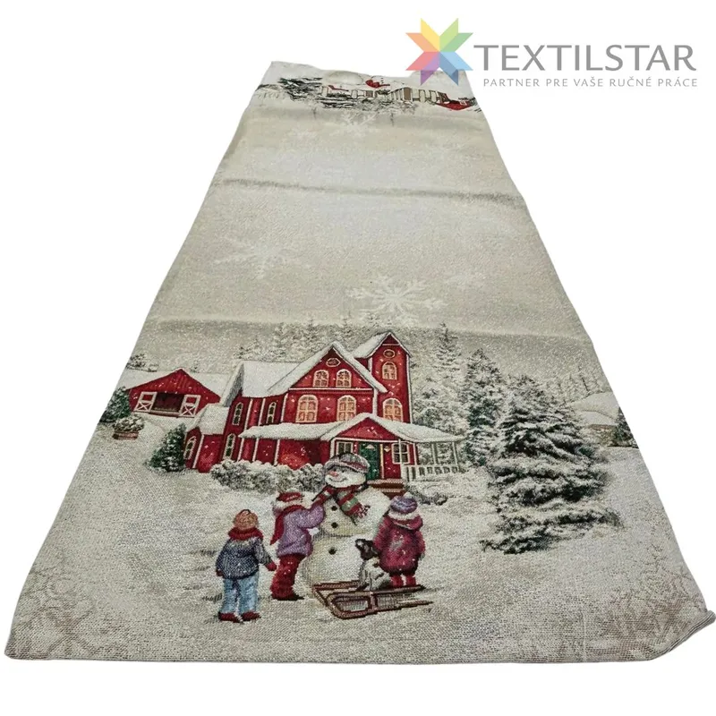 Vianočné obrusy, Bytový textil a dekorácie, Dekoračné obrusy, behúne - Gobelínová vianočná štóla na stôl 45x140 snehuliaci - krémová