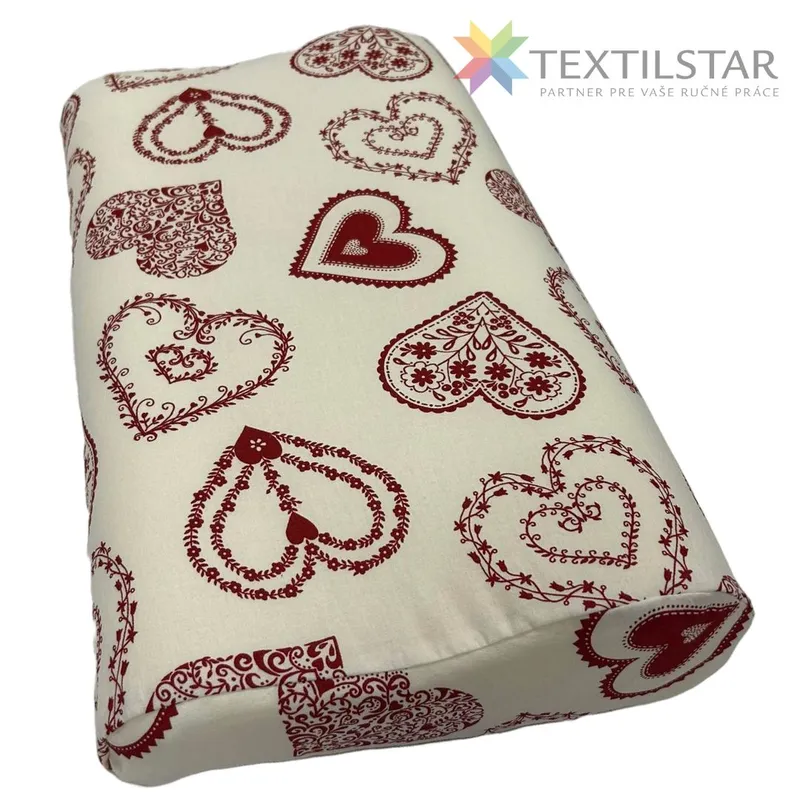 Bytový textil a dekorácie, Vankúšiky, Obliečky vankúše, Obliečky na anatomický vankúš, Výrobky z našej dielne - Obliečka na anatomický vankúš 30x50  cm - Červené folklórne srdcia na bielom