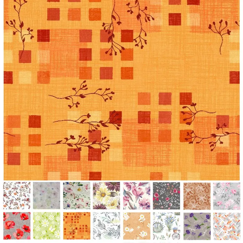 Teflónové obrusy, Bytový textil a dekorácie - Obrus odolný voči škvrnám 120x140 cm Štvorčeky a kvietky- oranžová