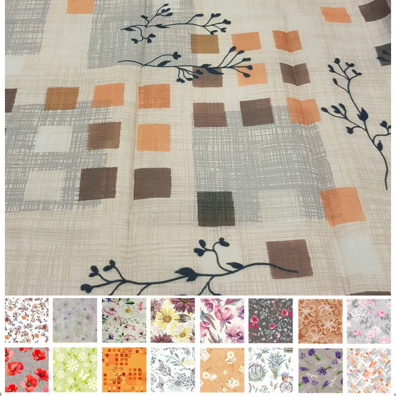 Teflónové obrusy, Bytový textil a dekorácie, Obrusy na stoly - Obrus odolný voči škvrnám 120x140 cm štvorčeky a kvietky - bledo hnedá