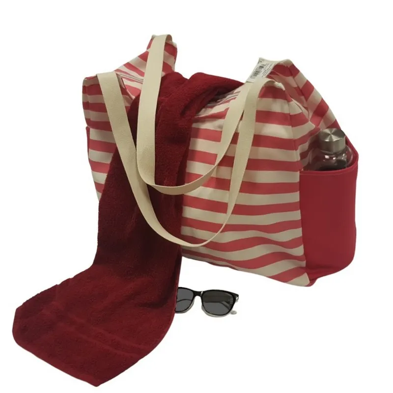 Plážové tašky, Výrobky z našej dielne - Plážová taška rodinná červená s pásikom