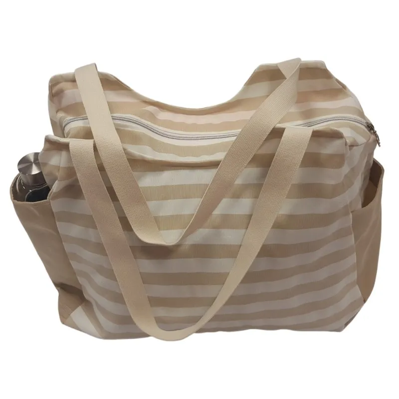 Plážové tašky, Výrobky z našej dielne - Plážová taška rodinná béžová s pásikom