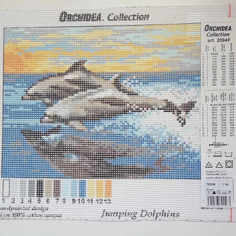 Galantéria, Predlohy na vyšívanie, Vyšívanie - Predloha vyšívacia 18x24 cm delfíny