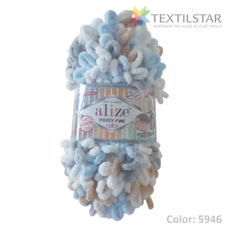 Alize PUFFY FINE Color, Alize PUFFY, Priadze, Pletacie priadze - Priadza Alize Puffy fine color 5946 modro-hnedá