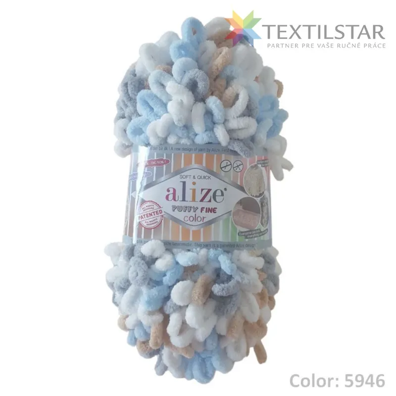 Alize PUFFY, Priadze, Pletacie priadze, Alize PUFFY FINE Color - Priadza Alize Puffy fine color 5946 modro-hnedá