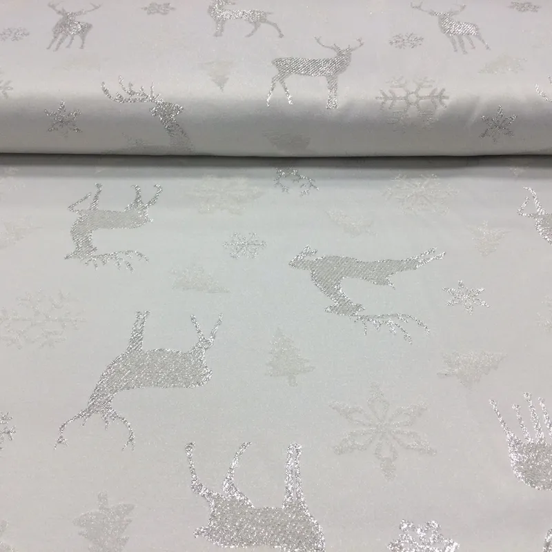 Vianočné látky, Látky metráž, Dekoračné látky - Strieborné jelene na bielom podklade