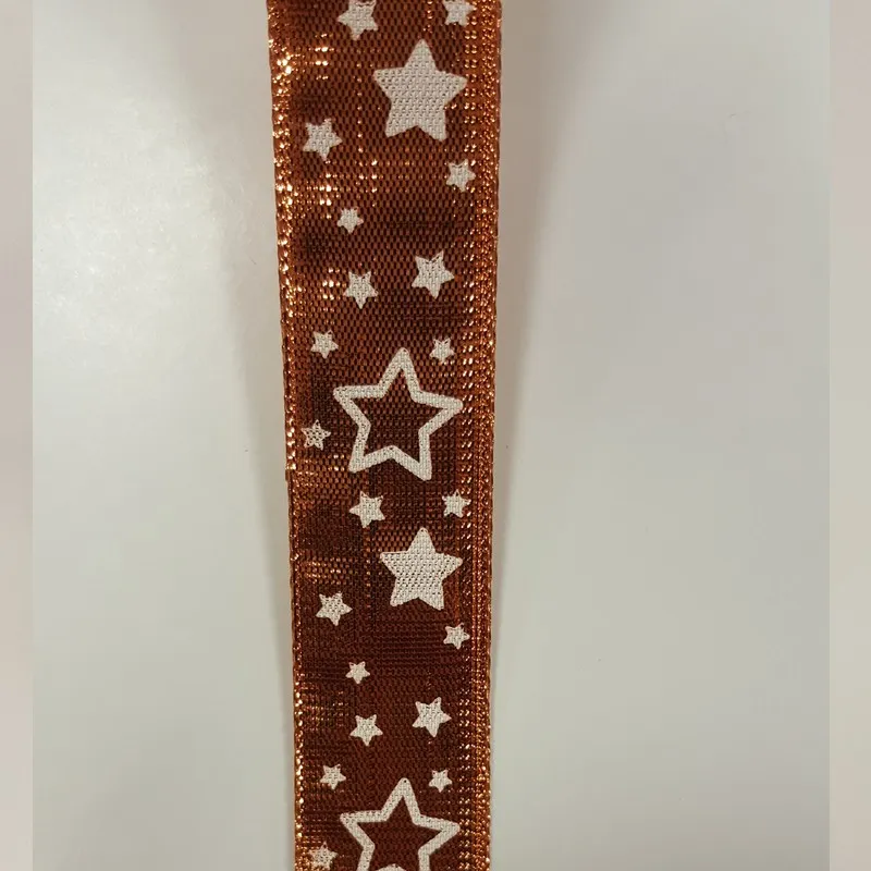 Galantéria, Stuhy, Vianočné stuhy - Stuha ozdobná s hviezdičkami 25mm medená