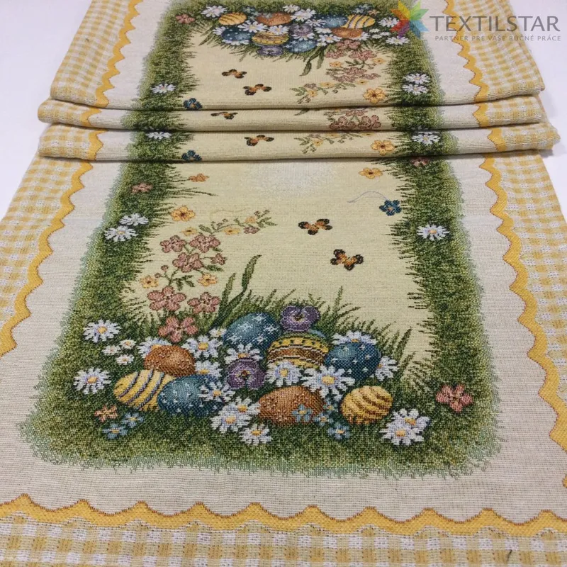 Bytový textil a dekorácie, Dekoračné obrusy, behúne, Obrusy na stoly, Veľkonočné obrusy - Veľkonočná gobelínová štóla na stôl 45x140 - Kraslice na lúke