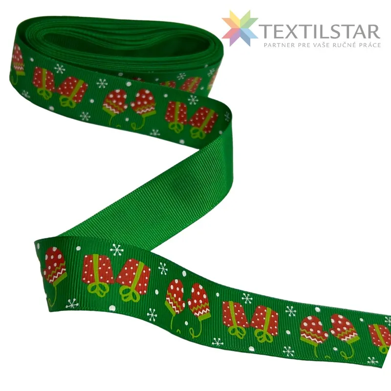 Galantéria, Rypsové stuhy, Stuhy, Vianočné stuhy - Vianočná stuha rypsová 25mm - zelená, darčeky a rukavice 5m