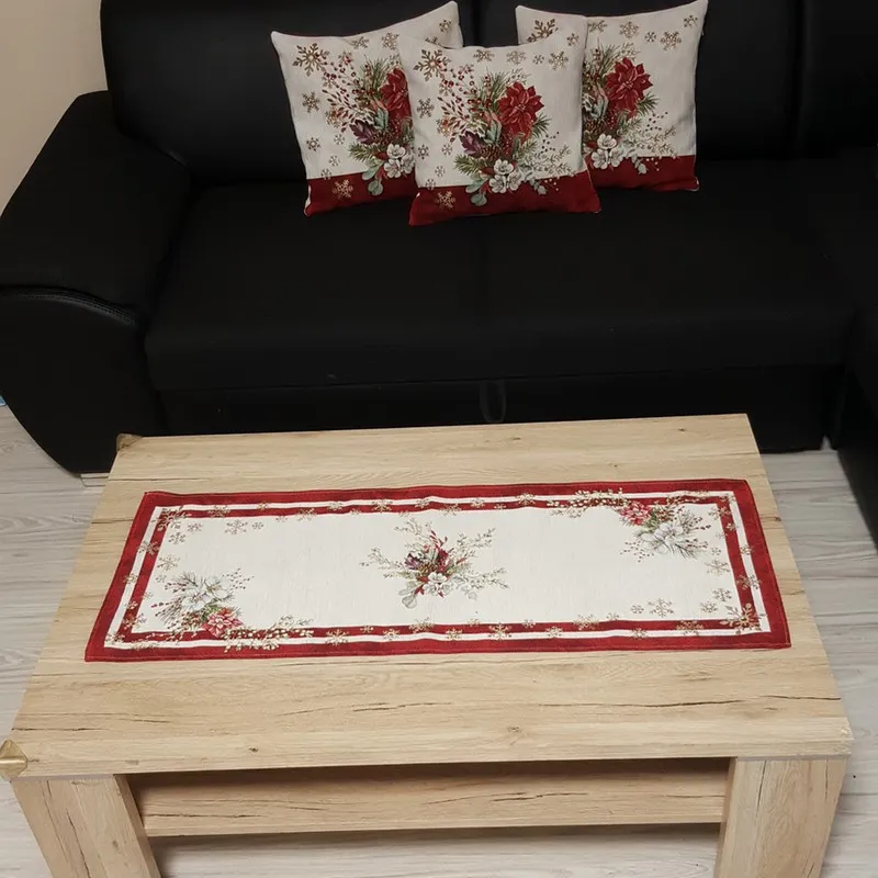 Bytový textil a dekorácie, Dekoračné obrusy, behúne - Vianočný gobelínový behúň na stôl chenille červený 40x100