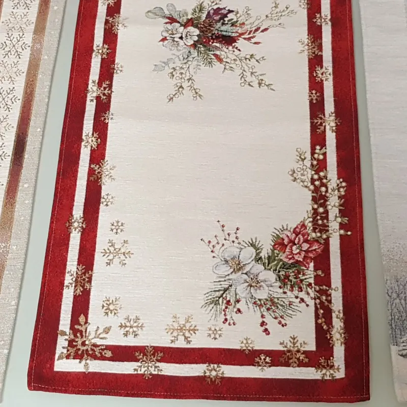 Bytový textil a dekorácie, Dekoračné obrusy, behúne - Vianočný gobelínový behúň na stôl chenille červený 45x140