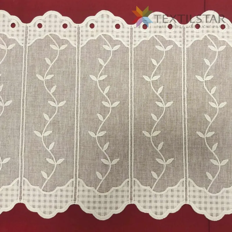 Záclony, Vitrážové záclony - Vitrážna záclona výšivka na tkanom batiste ťahavé lístky 40 cm - biela