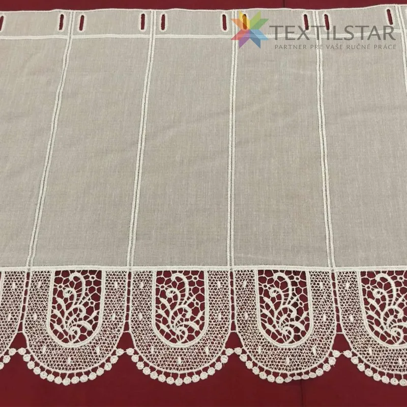 Vitrážové záclony, Záclony - Vitrážna záclona výšivka na tkanom batiste macramé 45 cm - biela